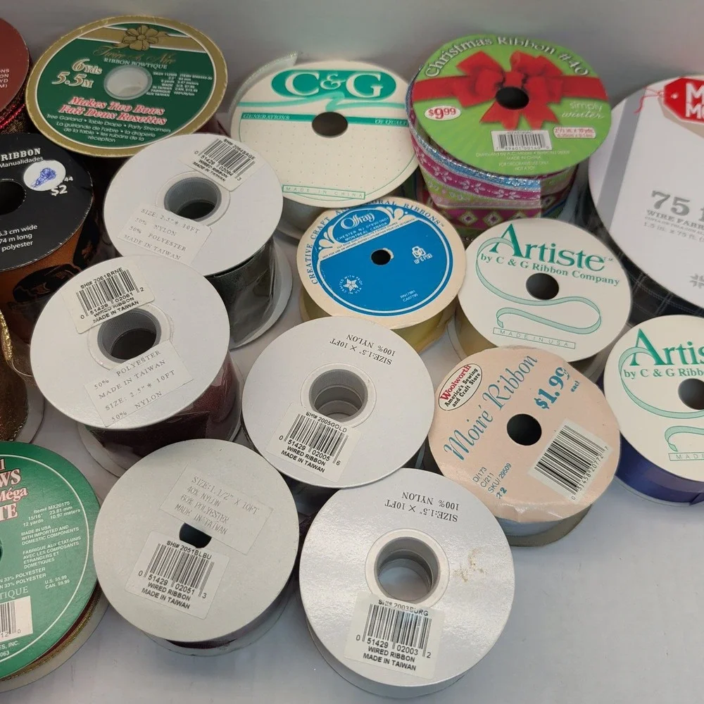 Mixed Lot Decorative Ribbon Spools Christmas Halloween Satin Wired Craft 18pc